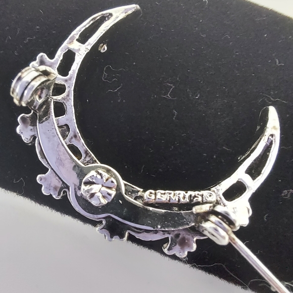 Vintage Silvertone Brooch w/ Clear Rhinestones & Turquoise Beads. VGC & Pretty! - Picture 8 of 11